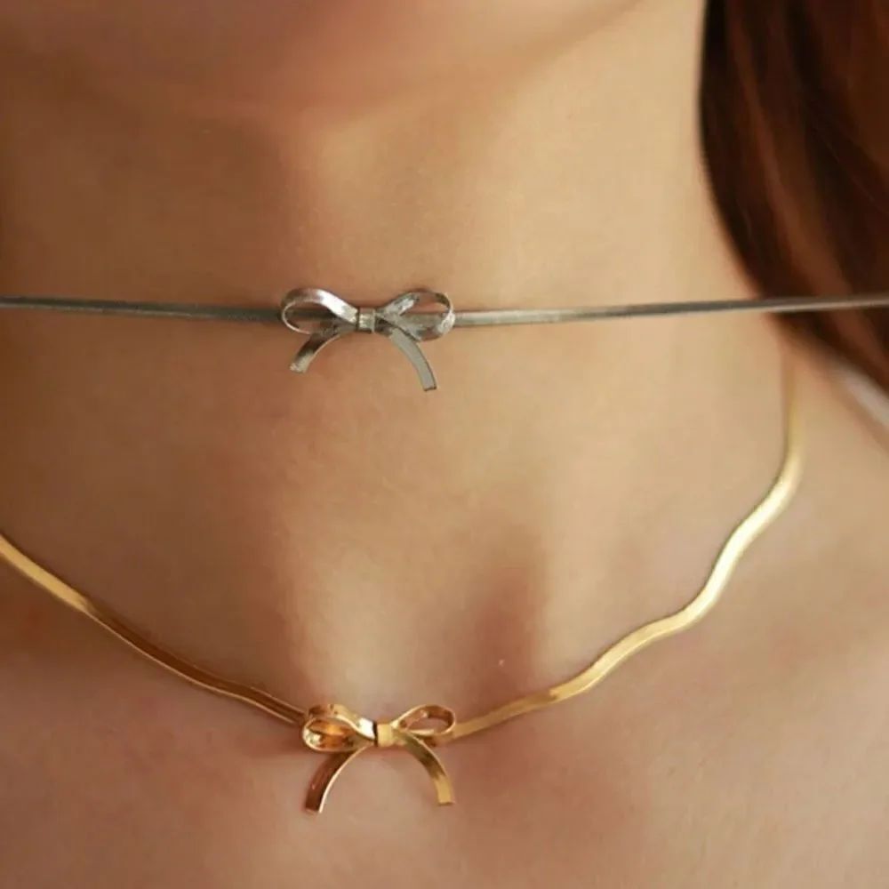 snake chain bow necklace A245